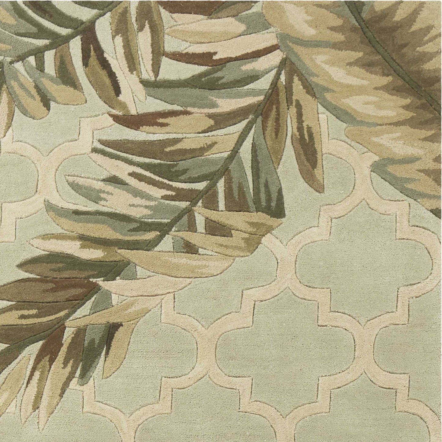 9' X 12' Sage Green Hand Tufted Tropical Quatrefoil Indoor Area Rug