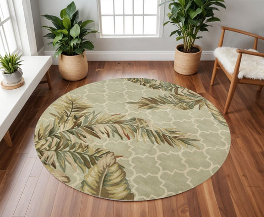 5' X 8' Sage Taupe And Green Wool Tropical Botanical Hand Tufted Area Rug