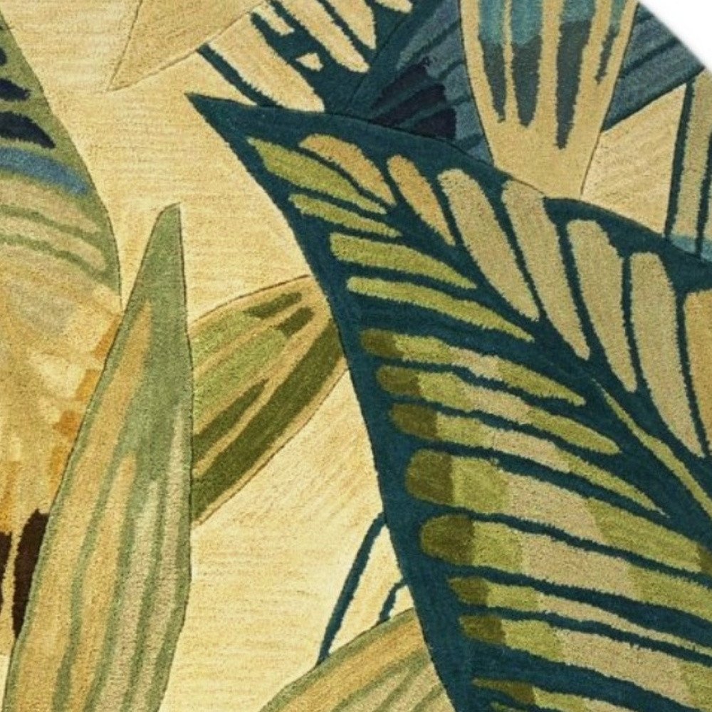 8' X 10' Ivory Teal And Green Wool Tropical Botanical Hand Tufted Area Rug