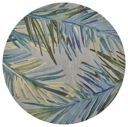 10' Gray And Blue Wool Tropical Botanical Hand Tufted Runner Rug