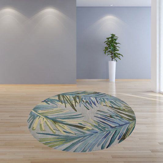 5' X 8' Grey Blue Hand Tufted Tropical Palms Indoor Area Rug