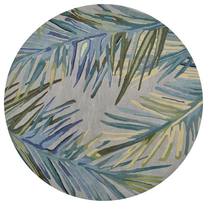 10' Gray And Blue Wool Tropical Botanical Hand Tufted Runner Rug