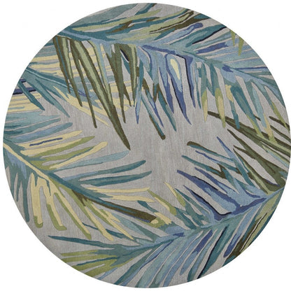 10' Gray And Blue Wool Tropical Botanical Hand Tufted Runner Rug