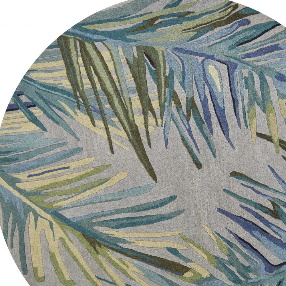 4' X 6' Grey Blue Hand Tufted Tropical Palms Indoor Area Rug