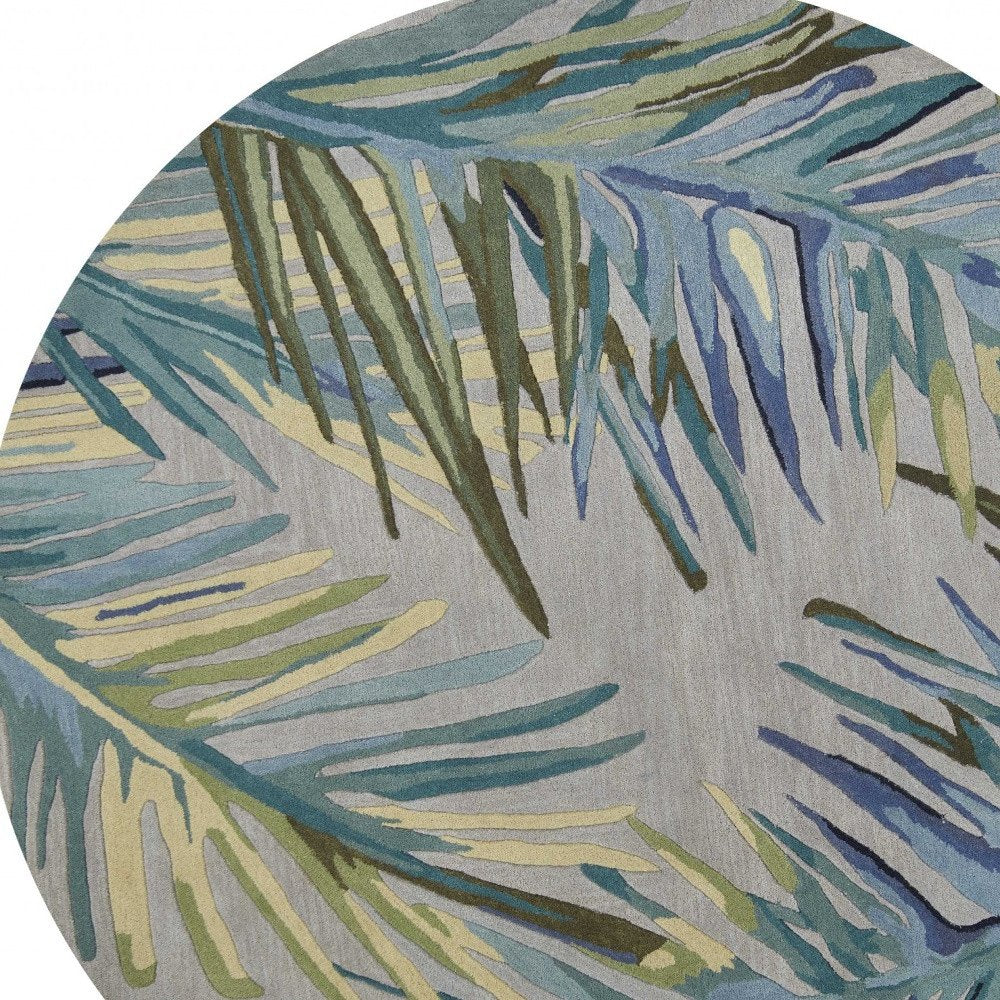 10' Gray And Blue Wool Tropical Botanical Hand Tufted Runner Rug