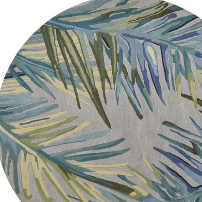 10' Gray And Blue Wool Tropical Botanical Hand Tufted Runner Rug
