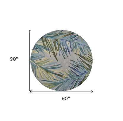 10' Gray And Blue Wool Tropical Botanical Hand Tufted Runner Rug