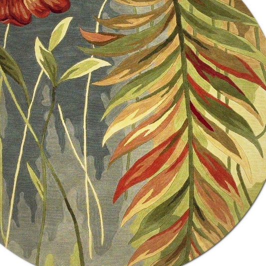 9' X 12' Blue And Green Wool Tropical Botanical Hand Tufted Area Rug