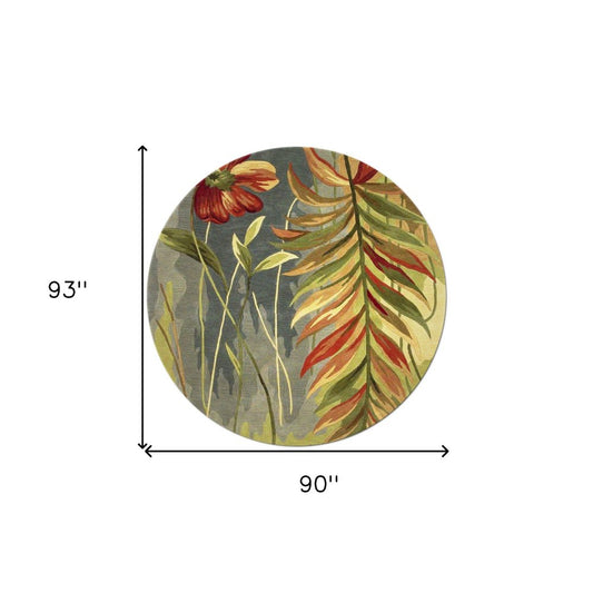 10' Blue And Green Wool Tropical Botanical Hand Tufted Runner Rug