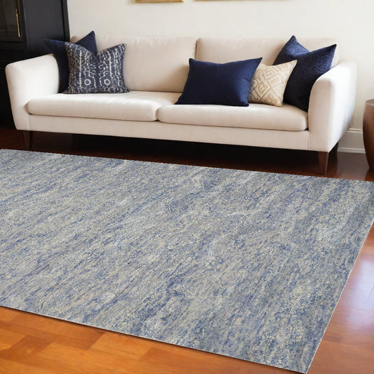 7' X 9' Wool And Viscose Ocean Blue Area Rug