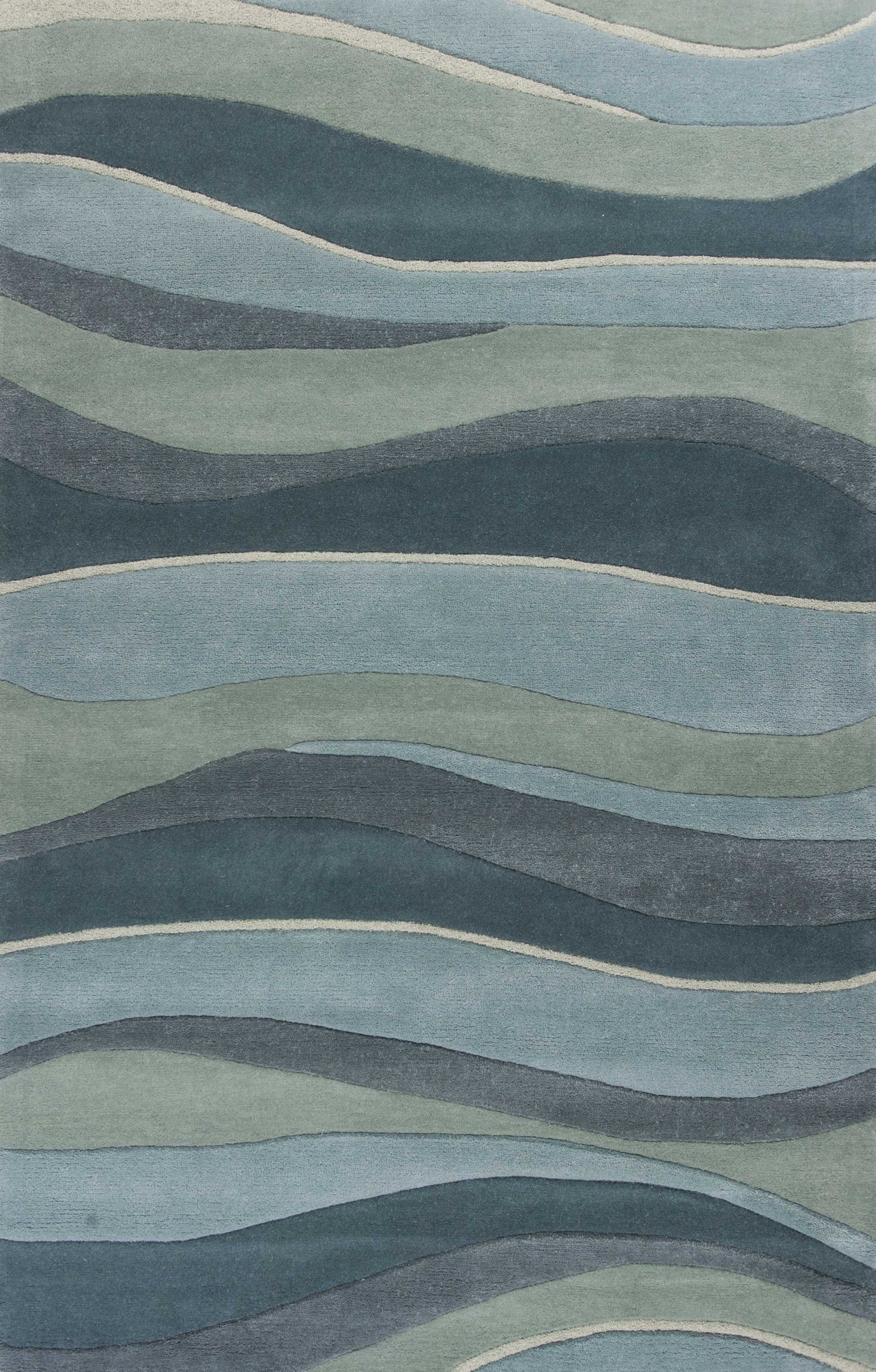8' Ocean Blue Teal Hand Tufted Abstract Waves Indoor Runner Rug