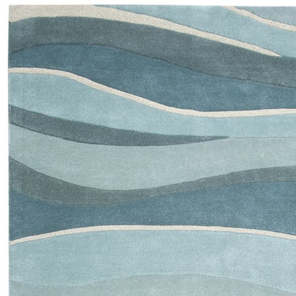 8' Ocean Blue Teal Hand Tufted Abstract Waves Indoor Runner Rug