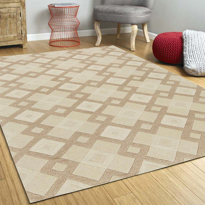 2' x 4' ivory and brown wool geometric hand tufted area rug