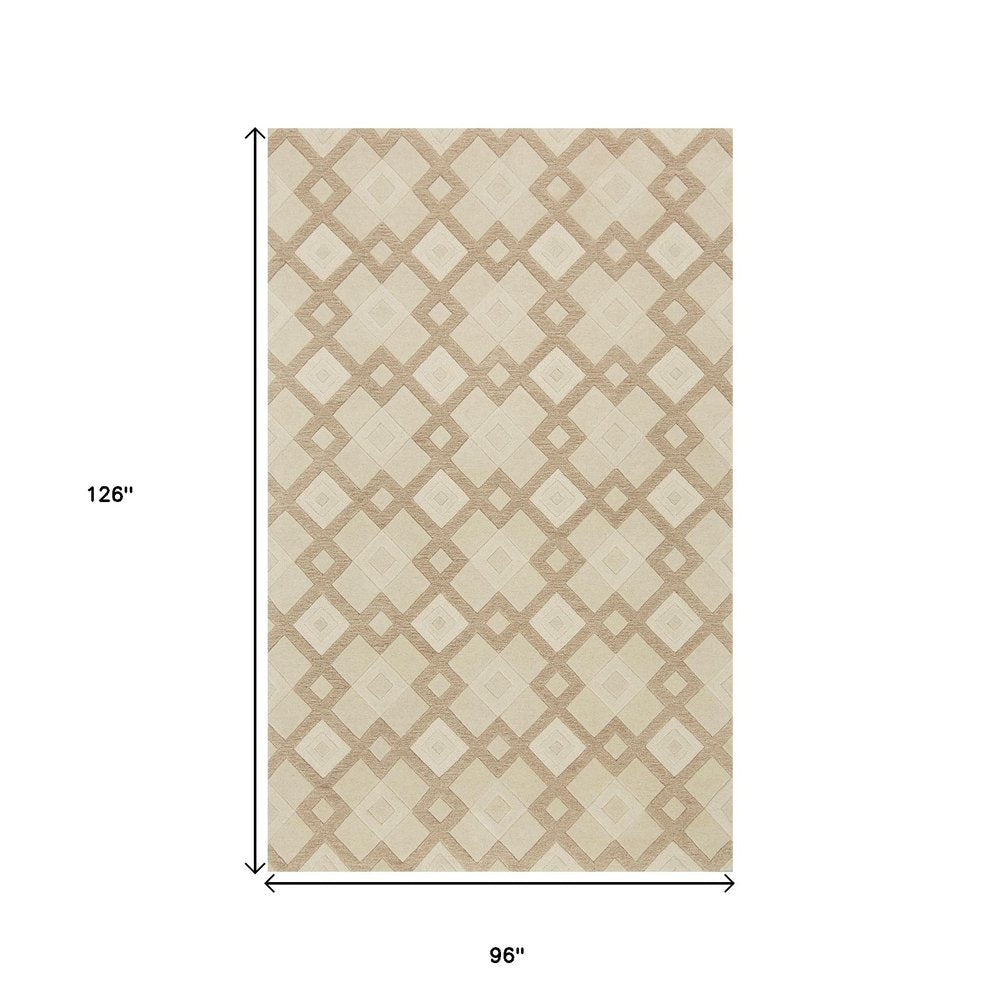 8' X 11' Ivory And Brown Wool Geometric Hand Tufted Area Rug