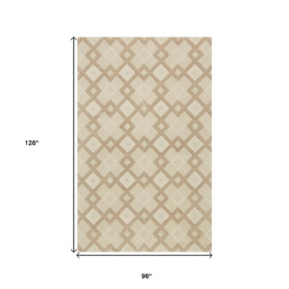 8' X 11' Ivory And Brown Wool Geometric Hand Tufted Area Rug