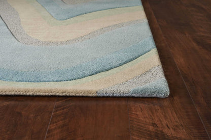 8' Blue Beige And Green Wool Abstract Hand Tufted Runner Rug