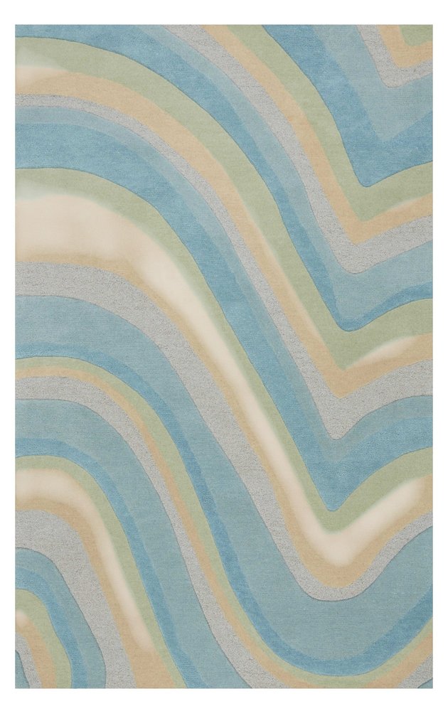8' Blue Beige And Green Wool Abstract Hand Tufted Runner Rug