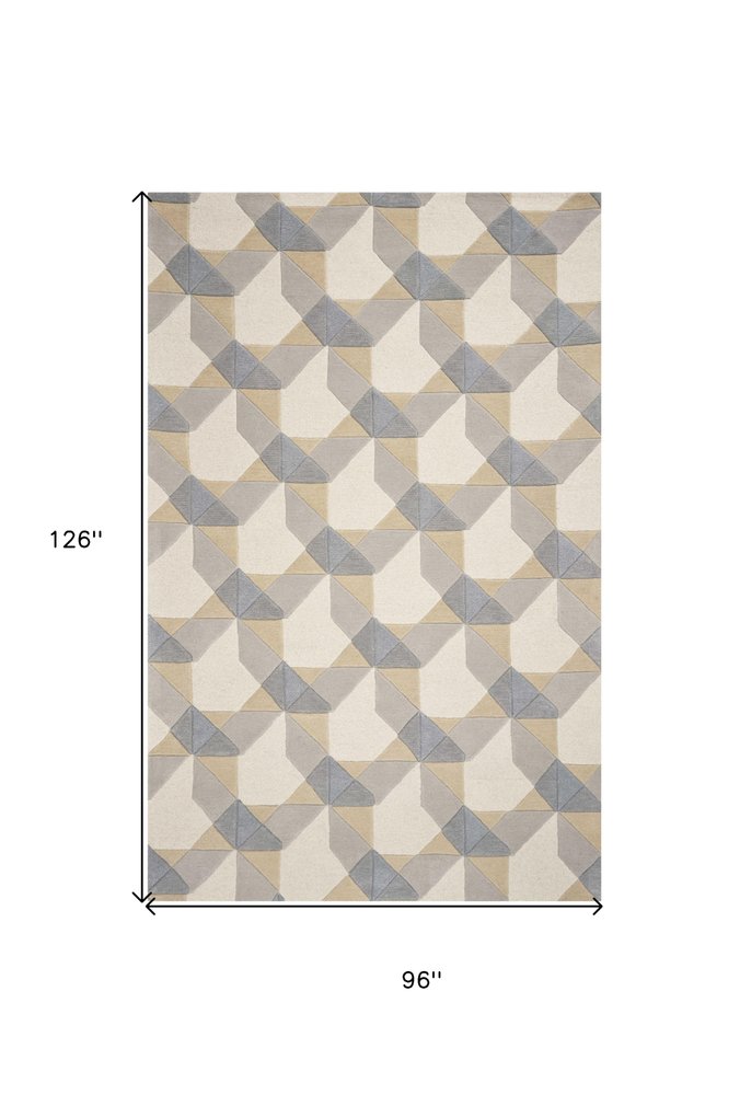 2' X 4' Ivory Gray And Cream Wool Geometric Hand Tufted Area Rug