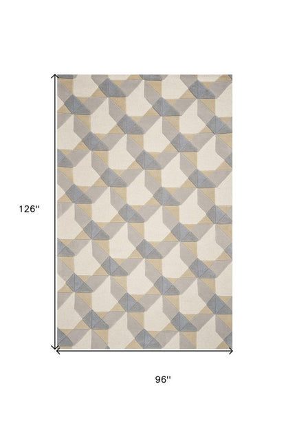 8' X 11' Ivory Gray And Cream Wool Geometric Hand Tufted Area Rug