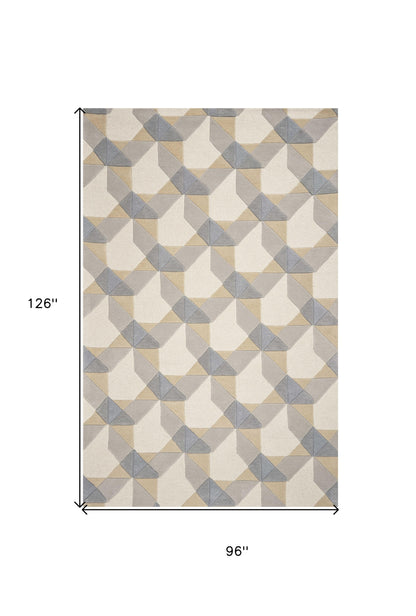 5' X 8' Ivory Gray And Cream Wool Geometric Hand Tufted Area Rug