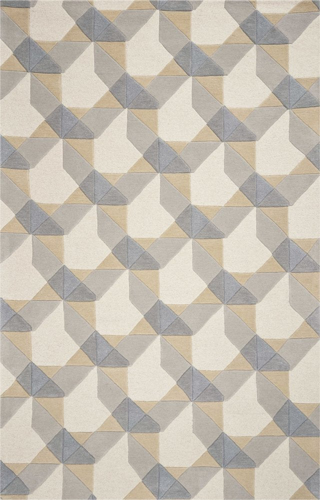 8' X 11' Ivory Gray And Cream Wool Geometric Hand Tufted Area Rug