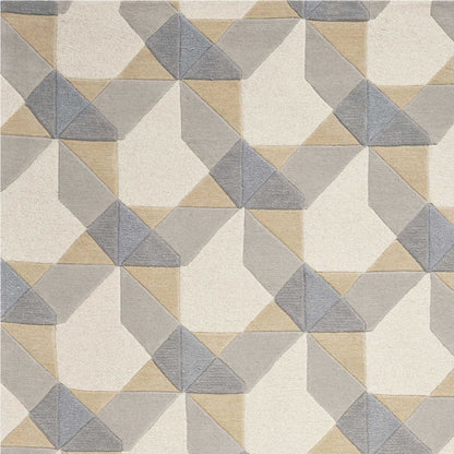 5' X 8' Ivory Gray And Cream Wool Geometric Hand Tufted Area Rug