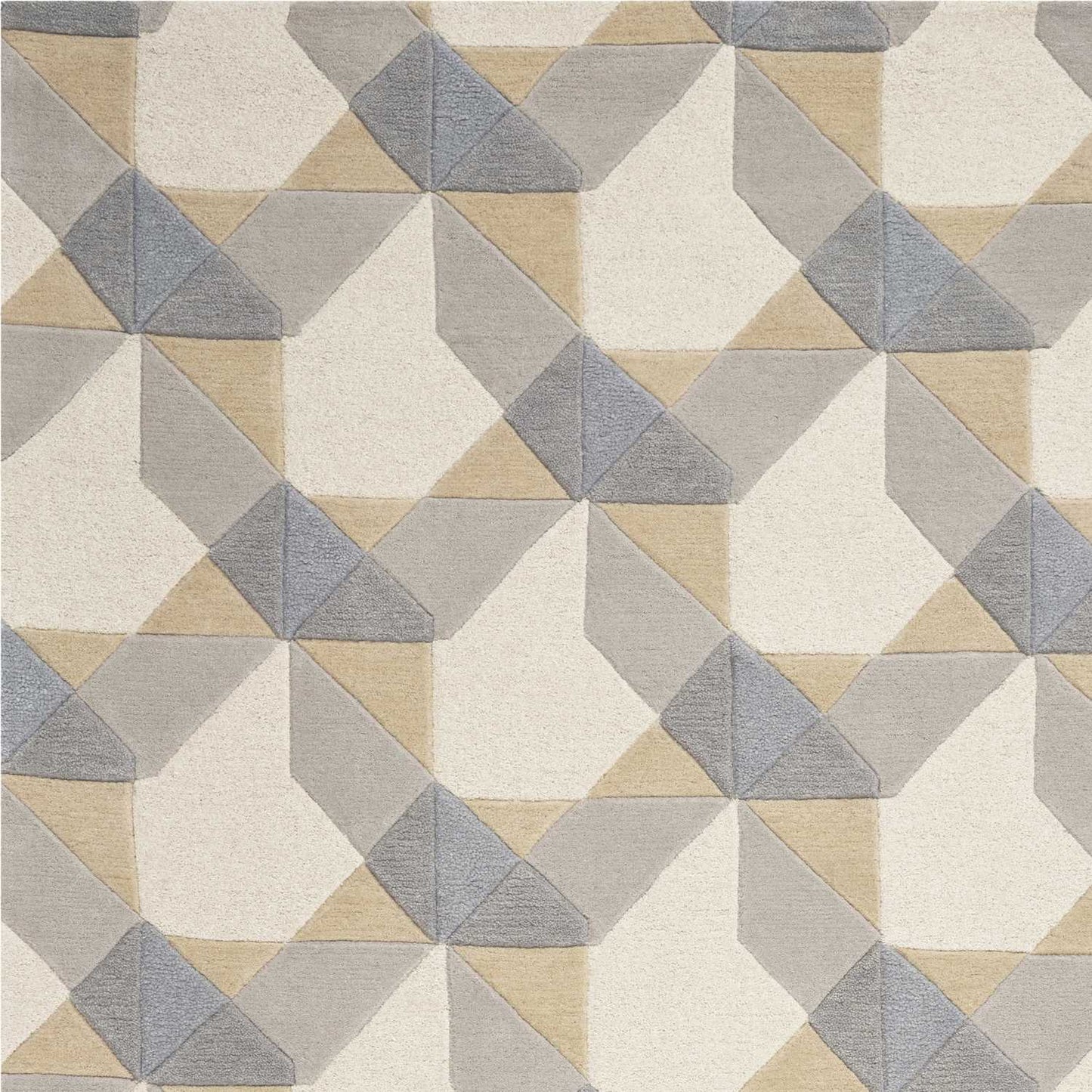 5' X 8' Ivory Gray And Cream Wool Geometric Hand Tufted Area Rug