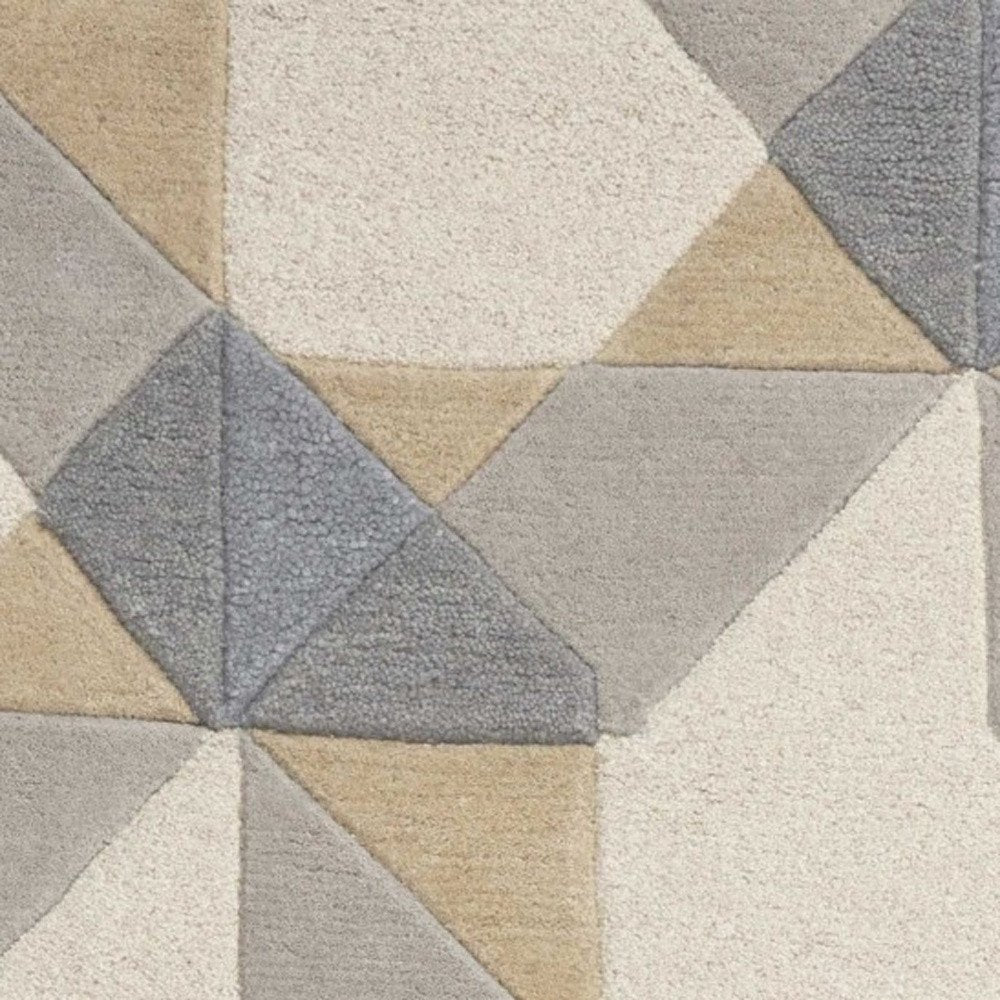 5' X 8' Ivory Gray And Cream Wool Geometric Hand Tufted Area Rug