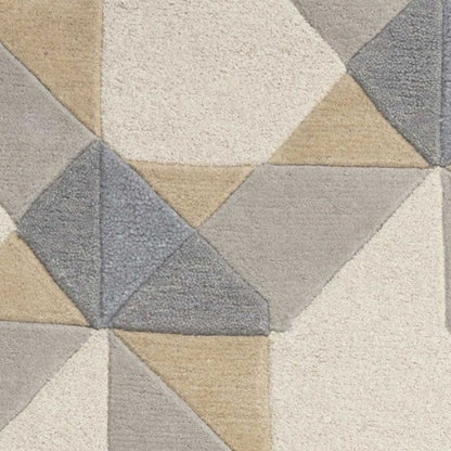 5' X 8' Ivory Gray And Cream Wool Geometric Hand Tufted Area Rug