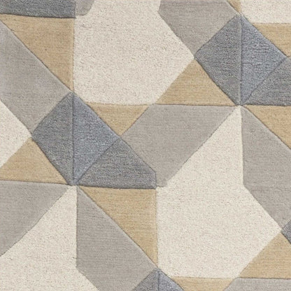 5' X 8' Ivory Gray And Cream Wool Geometric Hand Tufted Area Rug