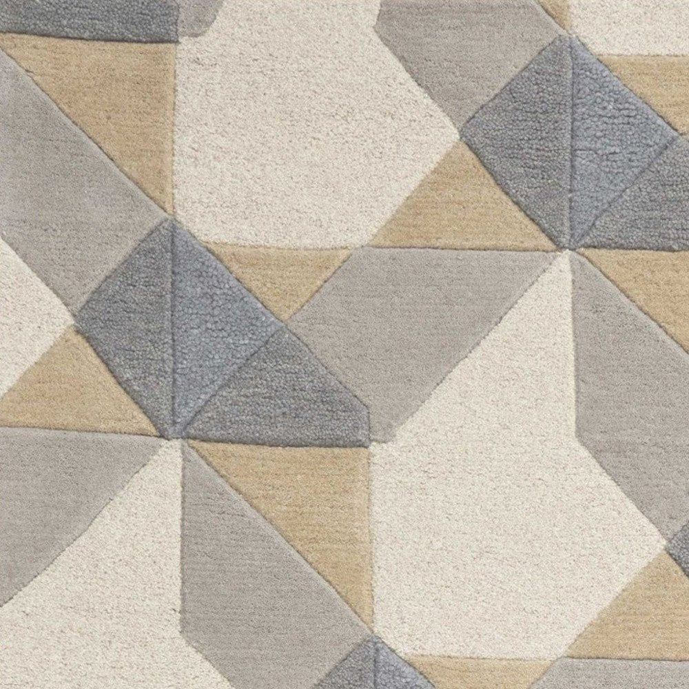 2' X 4' Ivory Gray And Cream Wool Geometric Hand Tufted Area Rug