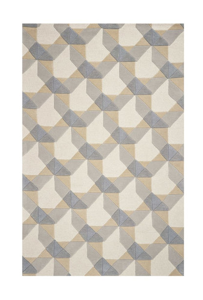 5' X 8' Ivory Gray And Cream Wool Geometric Hand Tufted Area Rug