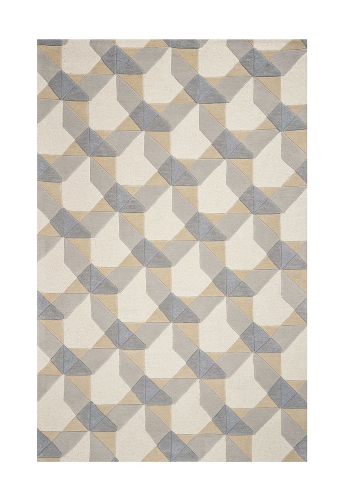 2' X 4' Ivory Gray And Cream Wool Geometric Hand Tufted Area Rug