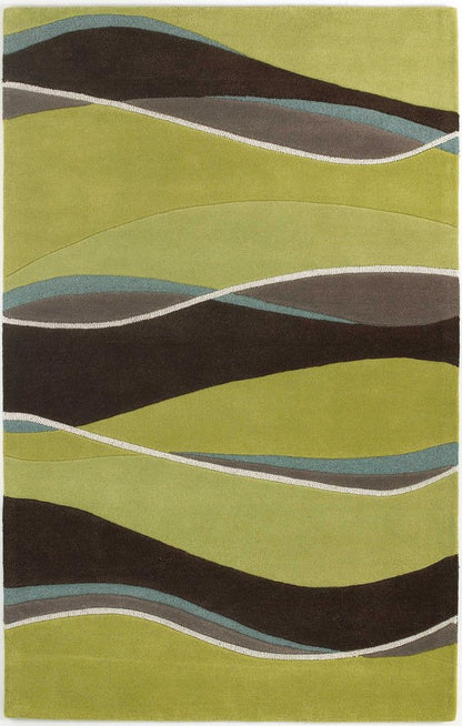 5' X 8' Lime Green Brown And Blue Wool Abstract Hand Tufted Area Rug