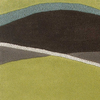 5' X 8' Lime Green Brown And Blue Wool Abstract Hand Tufted Area Rug