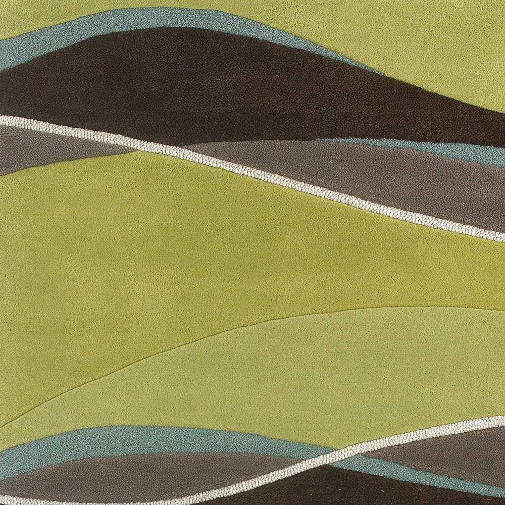 5' X 8' Lime Green Brown And Blue Wool Abstract Hand Tufted Area Rug