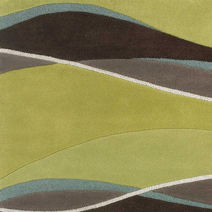 5' X 8' Lime Green Brown And Blue Wool Abstract Hand Tufted Area Rug