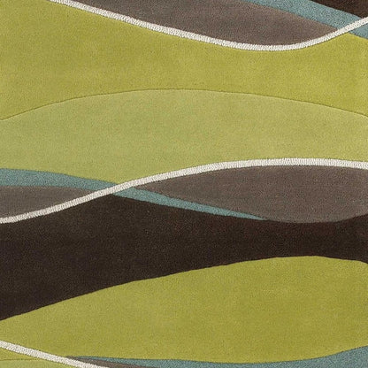 5' X 8' Lime Green Brown And Blue Wool Abstract Hand Tufted Area Rug