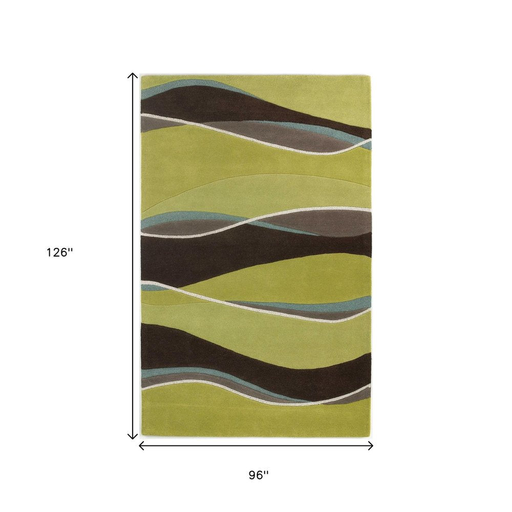 5' X 8' Lime Green Brown And Blue Wool Abstract Hand Tufted Area Rug