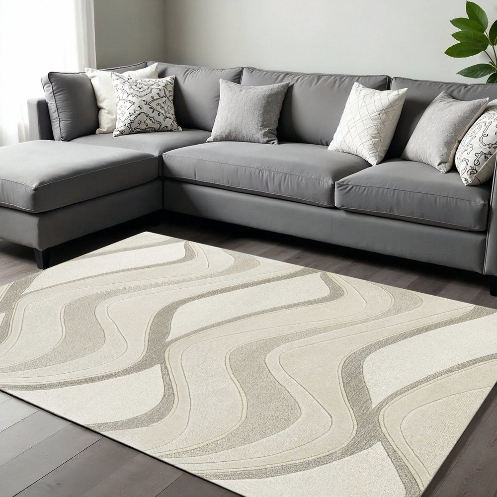 2' X 4' Ivory And Gray Wool Abstract Hand Tufted Area Rug