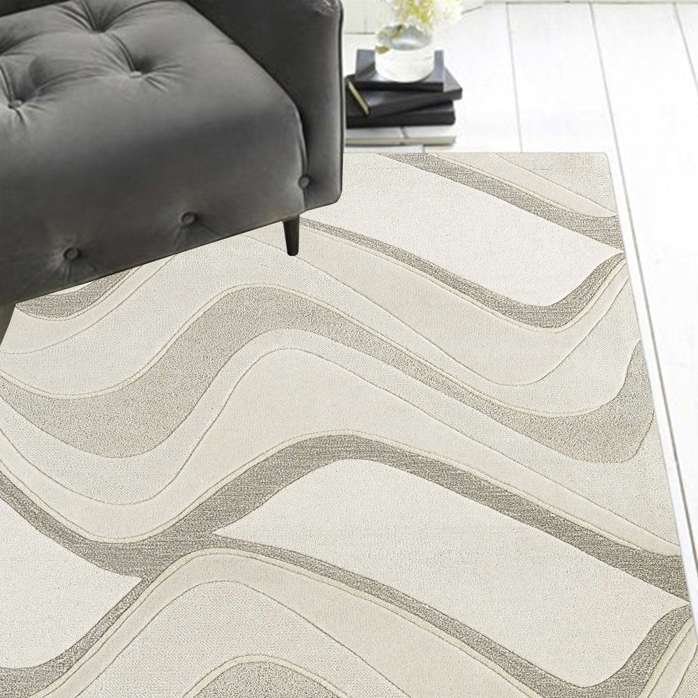 3' X 5' Ivory And Gray Wool Abstract Hand Tufted Area Rug