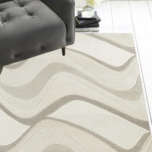 3' X 5' Ivory Hand Tufted Abstract Waves Indoor Area Rug