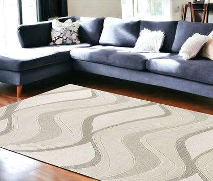 2' X 4' Ivory And Gray Wool Abstract Hand Tufted Area Rug