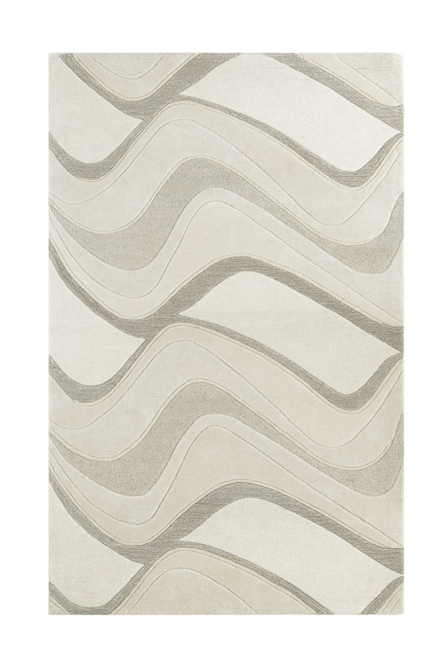 5' X 8' Ivory Hand Tufted Abstract Waves Indoor Area Rug