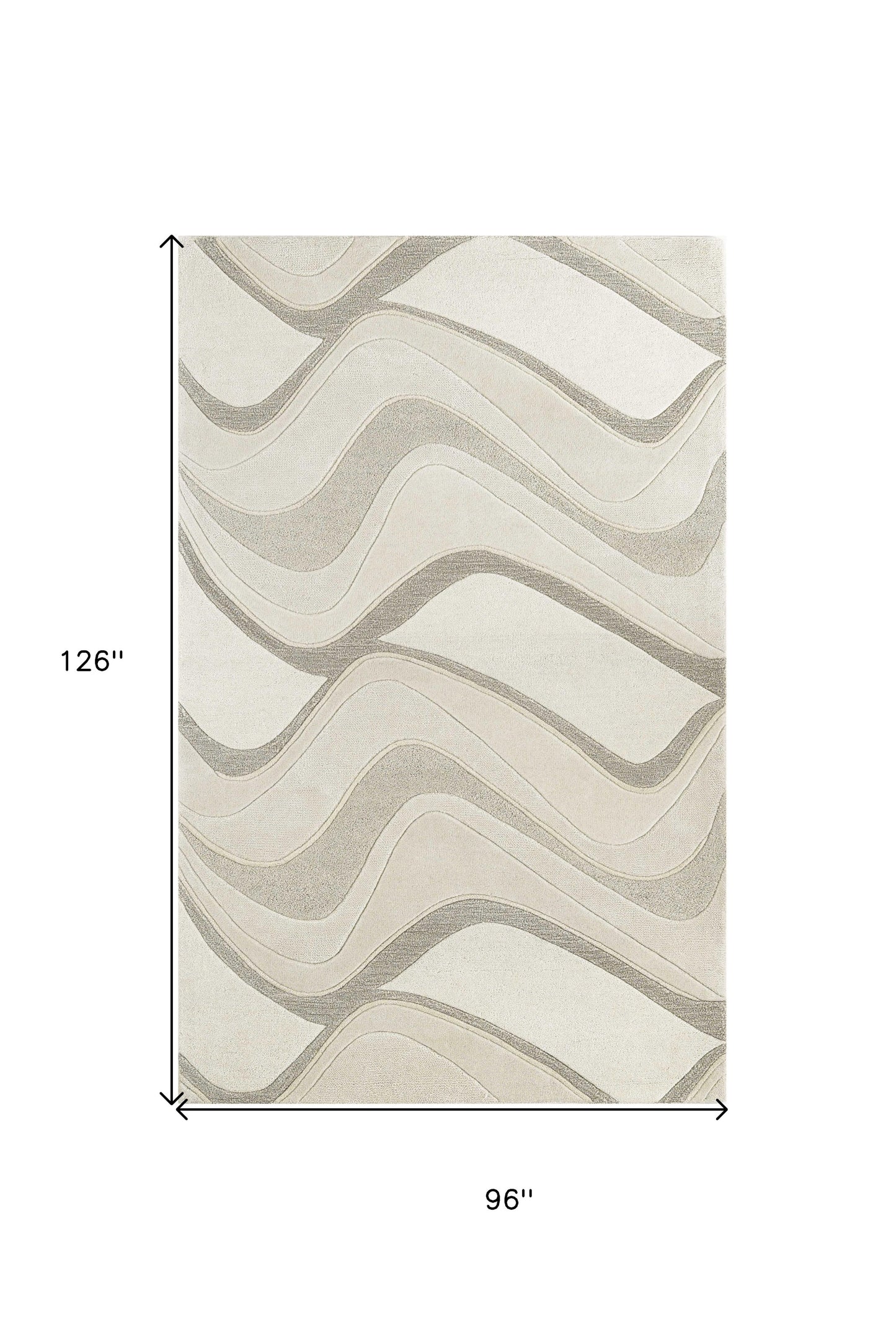 5' X 8' Ivory Hand Tufted Abstract Waves Indoor Area Rug