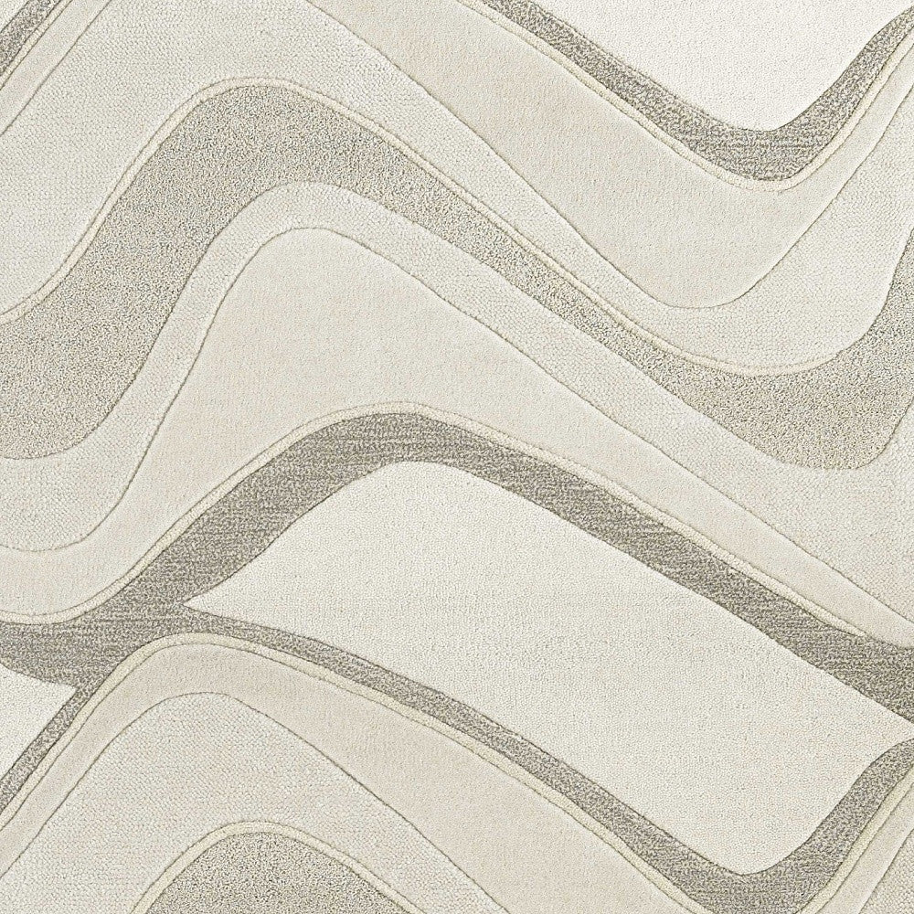 5' X 8' Ivory Hand Tufted Abstract Waves Indoor Area Rug