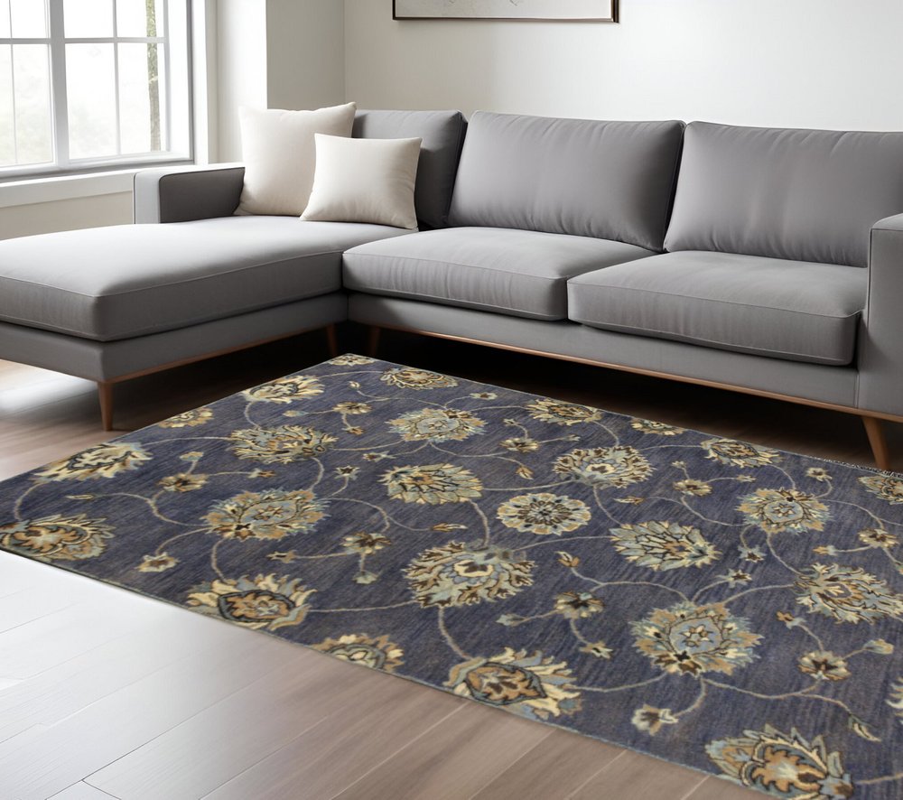 7' Dark Gray Green And Brown Wool Floral Hand Tufted Runner Rug