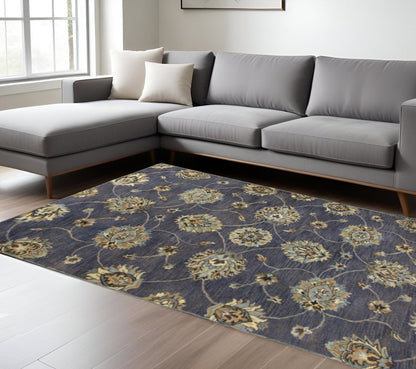 7' Dark Gray Green And Brown Wool Floral Hand Tufted Runner Rug