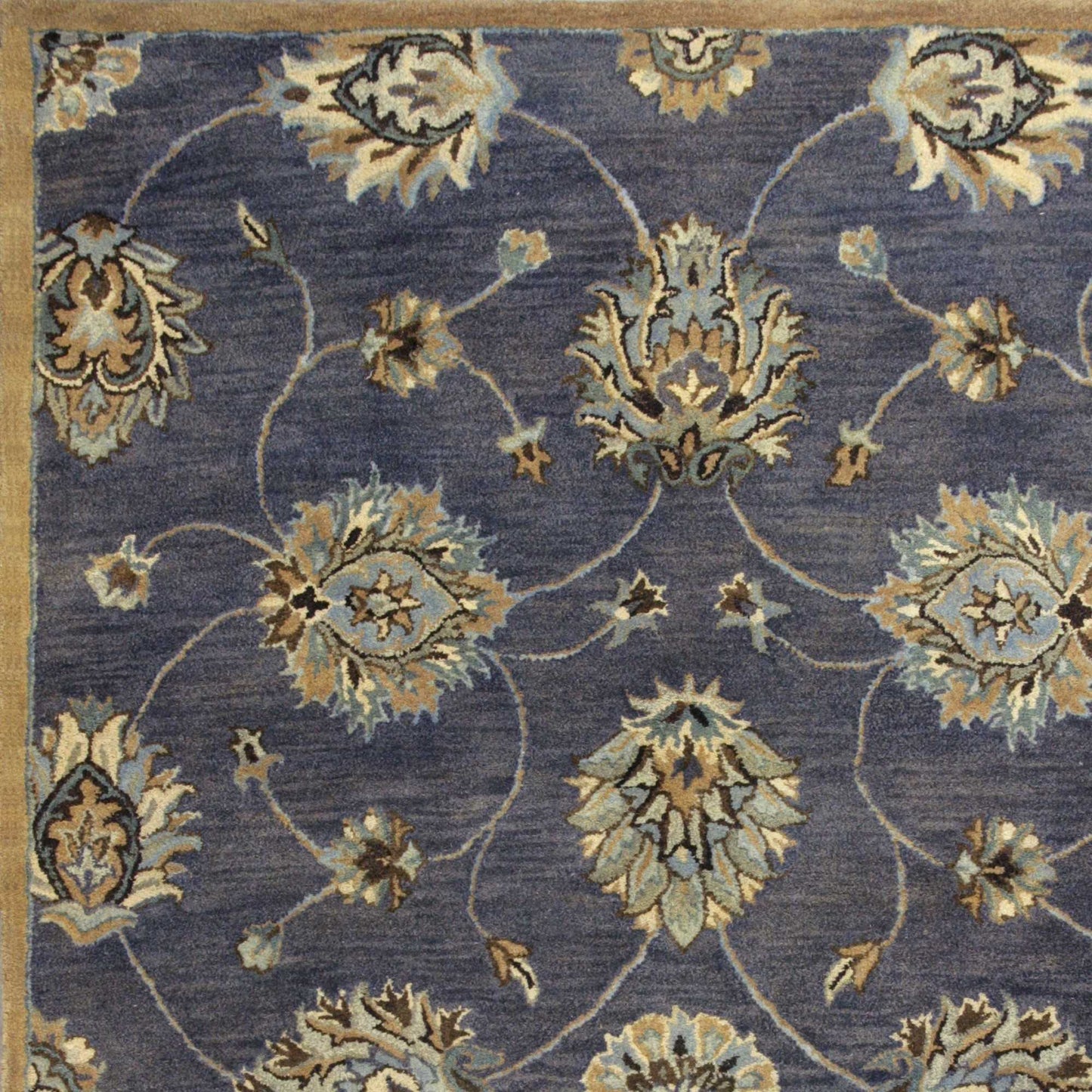 8' X 11' Midnight Blue Hand Tufted Traditional Floral Indoor Area Rug