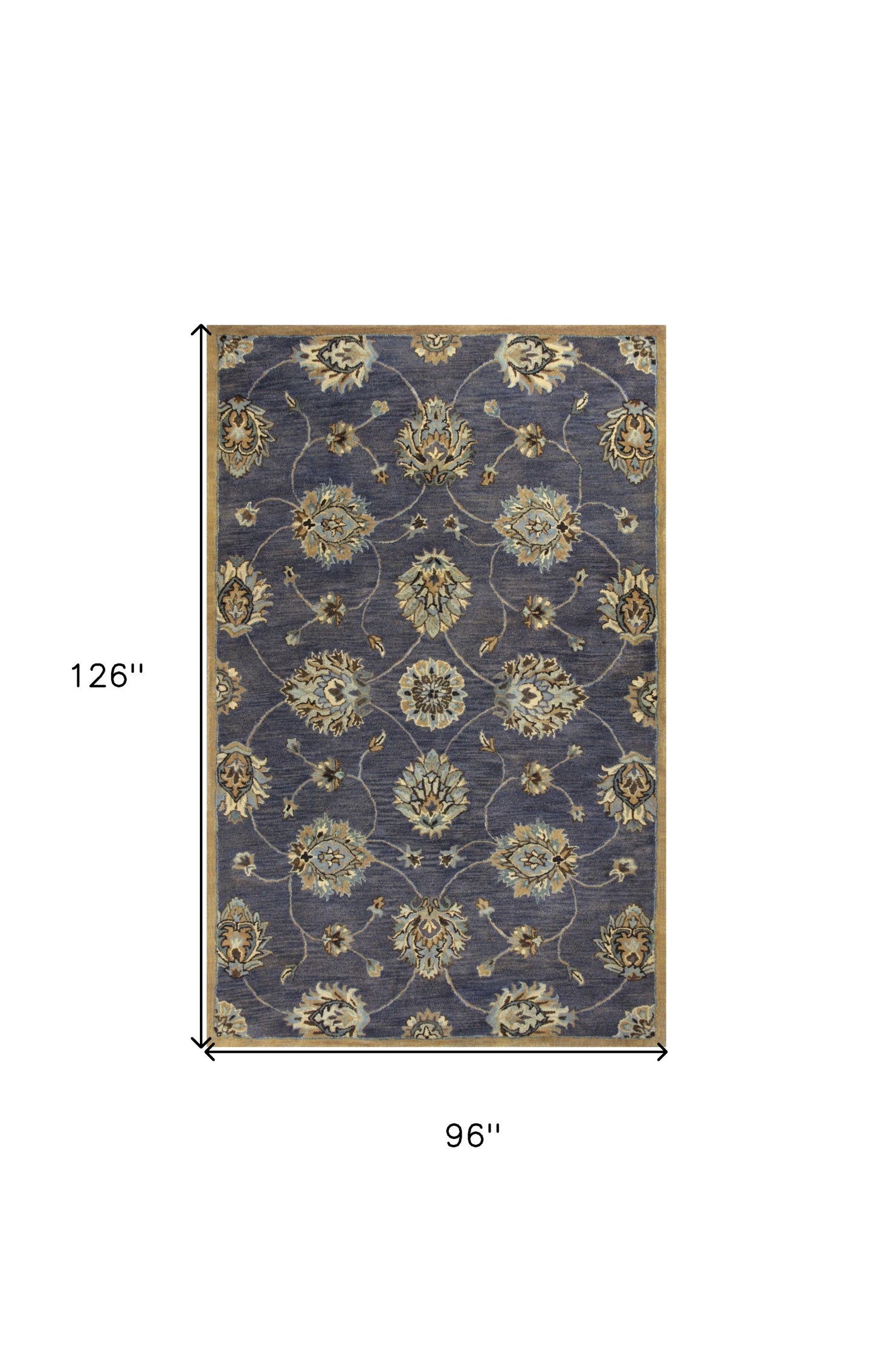 8' X 11' Midnight Blue Hand Tufted Traditional Floral Indoor Area Rug